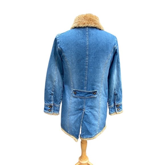 Lee Longline Faux Fur Denim Jean Jacket Cowgirl Western Fall Vintage 90s Faded-M - Picture 8 of 16